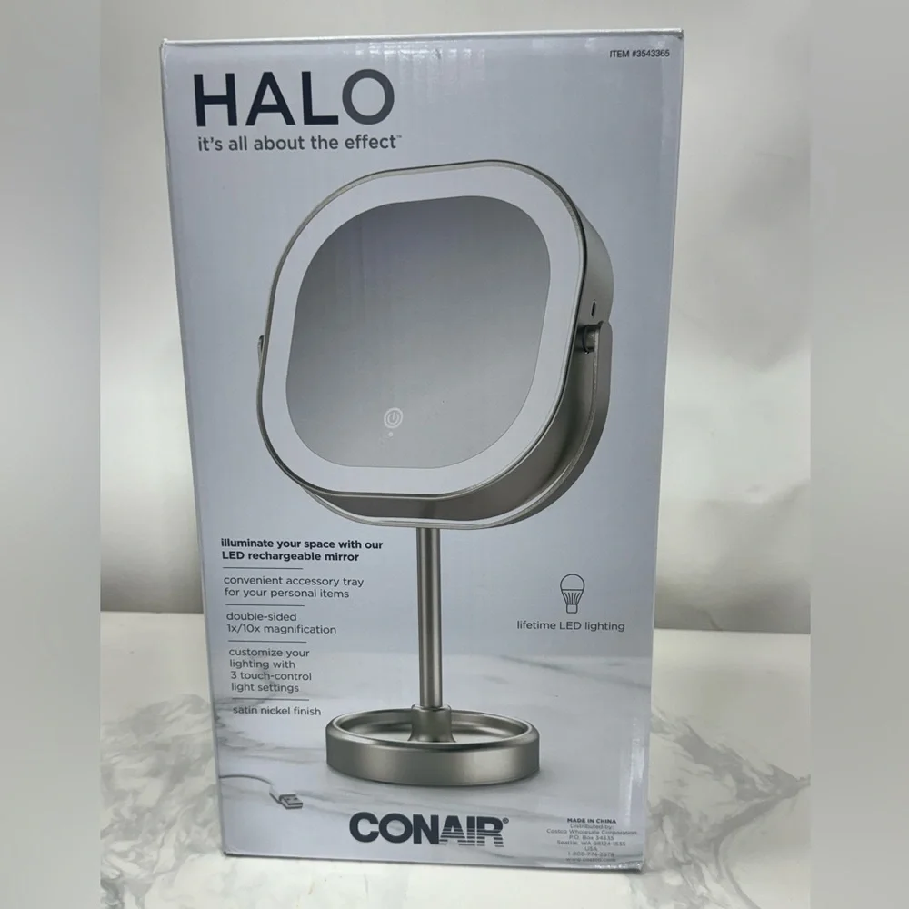 LED Vanity Mirror with Stand 3 Light Settings, 360° Rotation Brushed Nickel